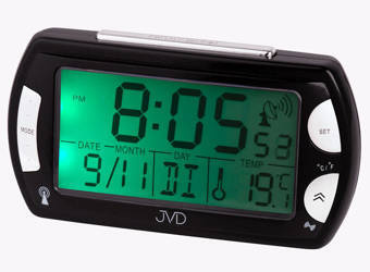 Zegar budzik JVD RB358.10 czarny sterowany radiowo z termometrem 12x6,5 cm