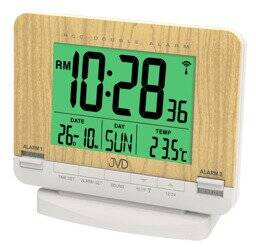 Budzik z termometrem JVD RB9242.1 sterowany radiowo jasnobrązowy dwa alarmy 12 x 11 cm