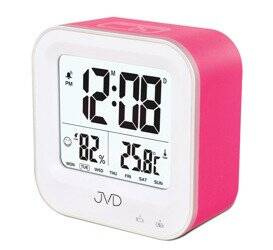 Budzik akumulatorowy JVD SB9909.2 czerwony, pomiar temperatury i wilgotności